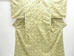 格子に花模様織り出し手織り紬着物